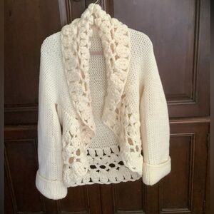 White House Black Market Cream Crochet-Trim Open Cardigan Womens Small NWOT